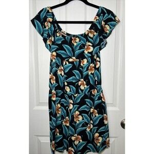 Sleeveless Shorts Romper Medium Tropical Print Ruffle Pockets *No Belt